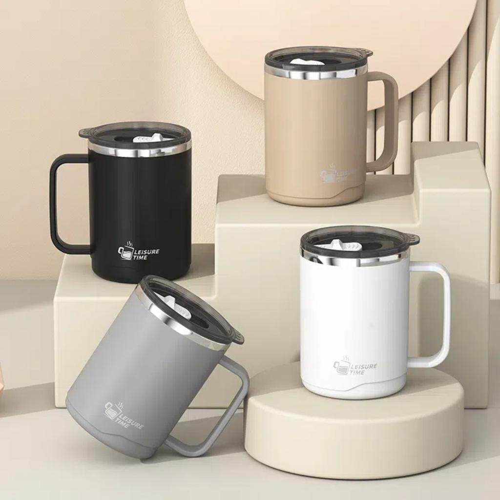 500ml 304 Stainless Steel Milk Coffee Cup Mug Double-Layer Insulated Drinking Cup With Handle Reusable Sealed Water Cup