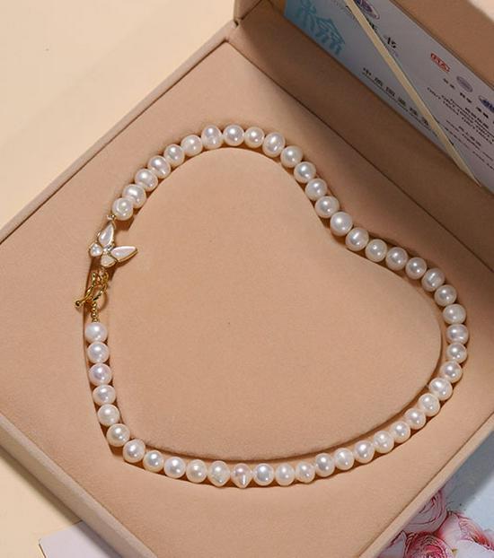 Zhuji Süßwasserperlen-Halskettenset für Damen - Echte Perlen Schlüsselbeinkette - Muttertagsgeschenk