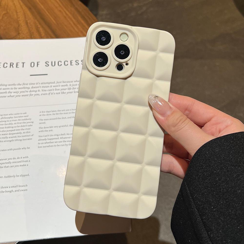 Solid Color Three-dimensional Grid Is Suitable for Apple 17 Anti-drop Mobile Phone Case iPhone16PROMAX Lens All-inclusive Protective Case.