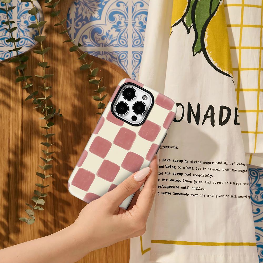 Růžový texturovaný kryt s kostičkovaným vzorem pro IPhone 17AIR 16E 16 15 14 13 12 11 17 Pro Max Plus Dvouvrstvý zadní kryt