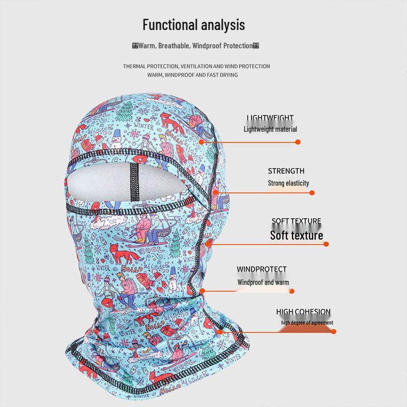 Winter Parent-Child Ski Mask with Windproof Neck Protection, Lined Hood, and Integrated Cycling Headwear