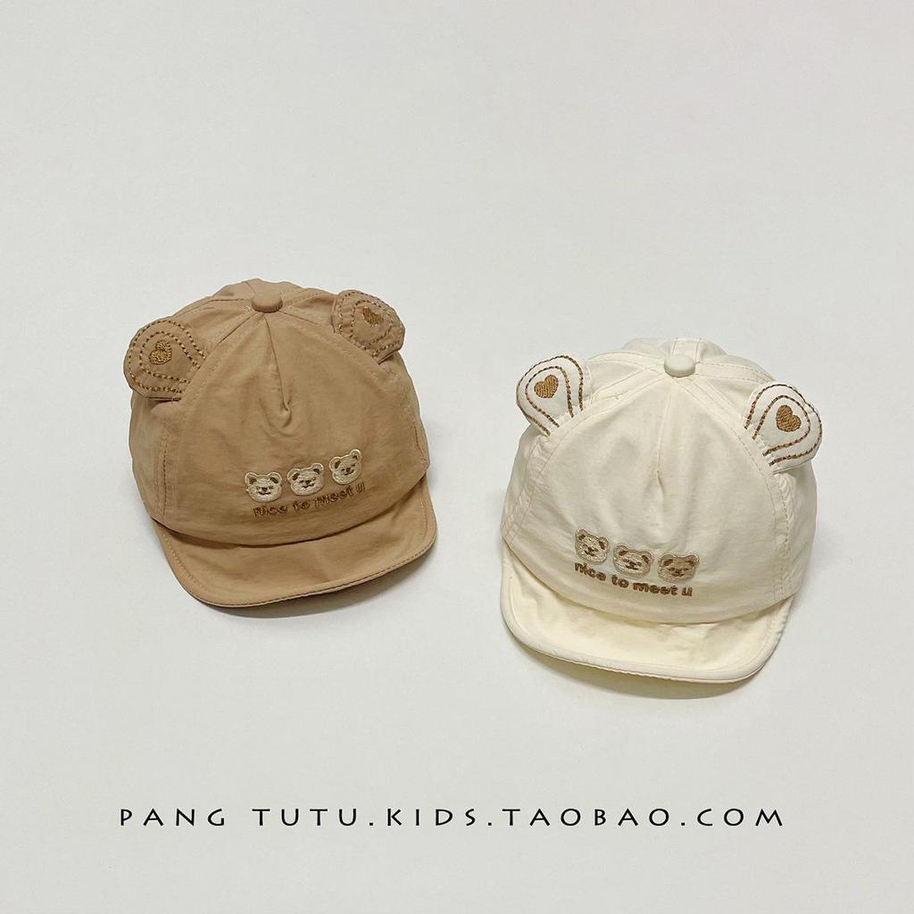 Newborn Cute Bear Embroidered Quick-Dry Duckbill Hat - Soft, Breathable Brim for Spring & Autumn