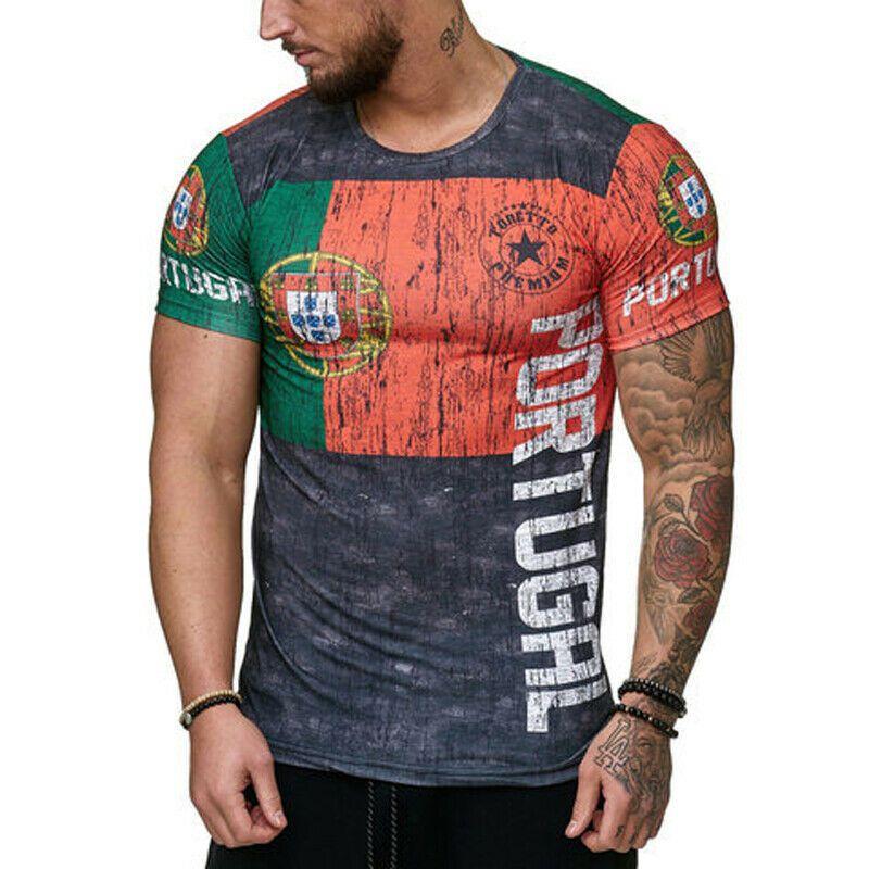 

Мужская футболка с принтом букв Россия Швеция Португалия Германия для спортзала, облегающая Green Portugal,XL