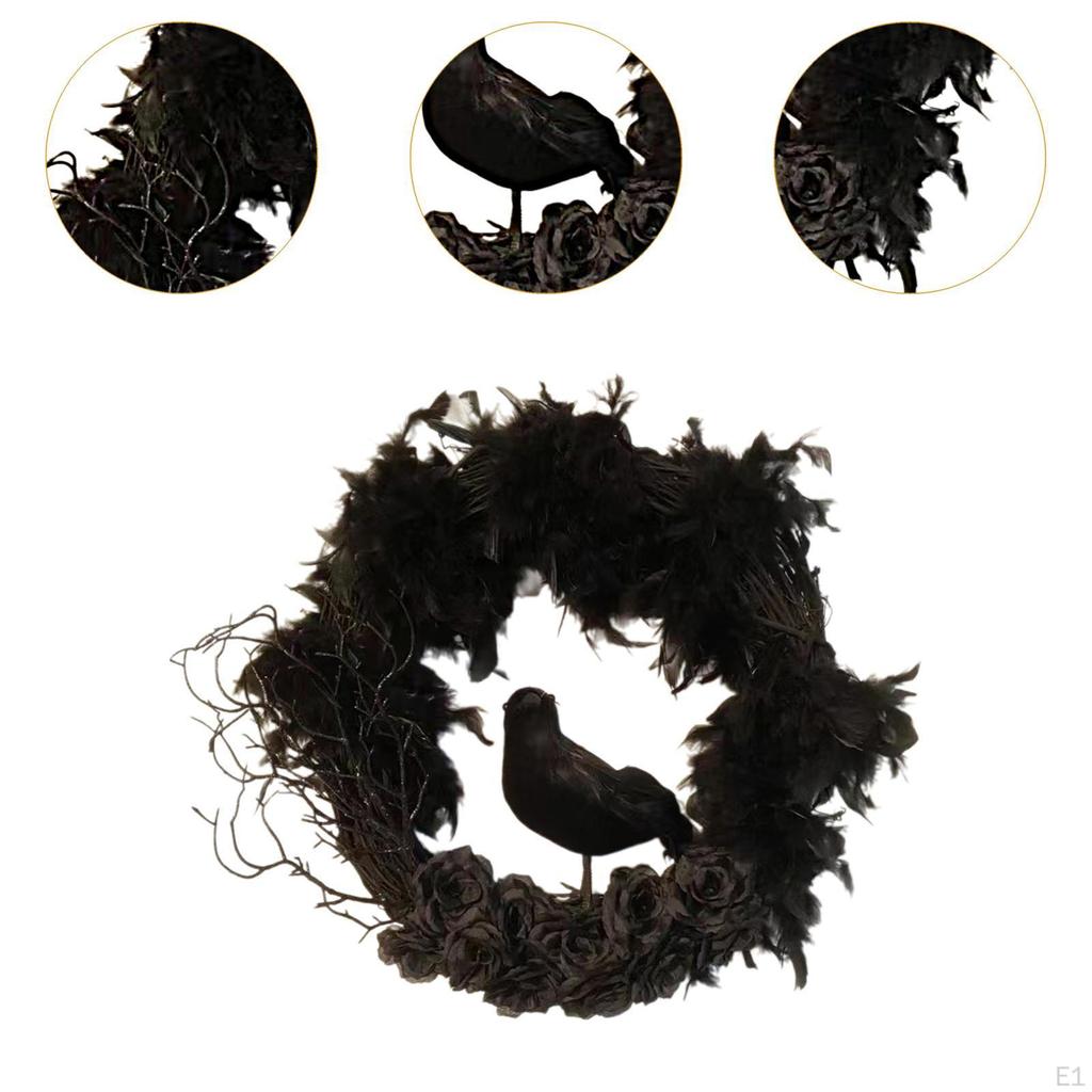 40cm Halloween Front Door Wreath Black Rose Handmade Decorative Versatile Decoration for