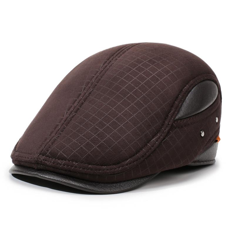 Autumn Winter Plaid Forward Hat Men's Thick Warm Cotton Hat Outdoor Middle-Aged and Elderly Ear Protection Cap Woolen Hat