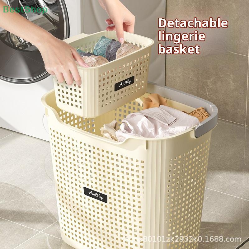 Large Plastic Laundry Basket Storage Bin,Hollow Out Dirty Clothes Basket,Dormitory And Bathroom Portable Storage Basket