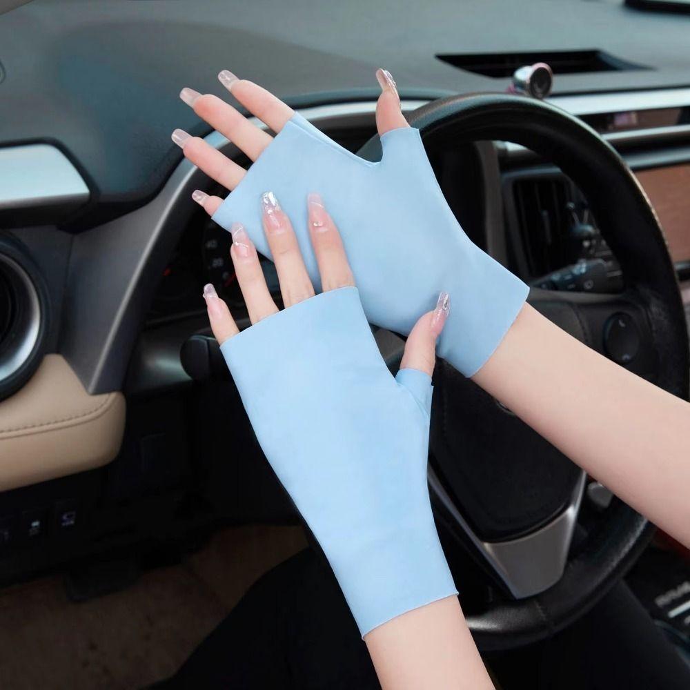 Thin Sun Protection Gloves Pure Color Anti-uv Fingerless Gloves Fashion Sunscreen Mittens  Summer