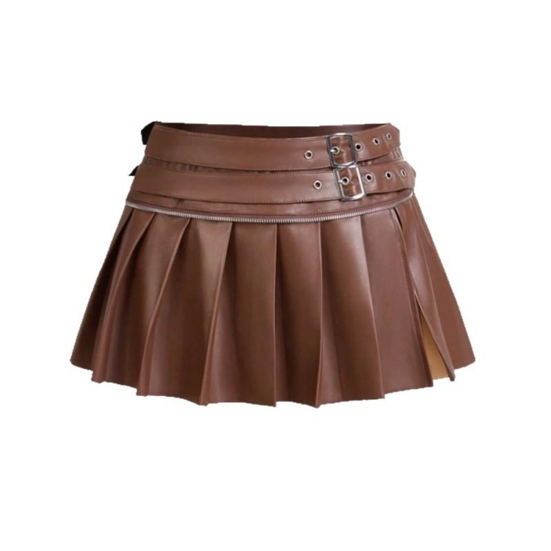 Sexy Pleated Mini Skirt Women Versatile Split Hem Streetwear Dating Party Dance
