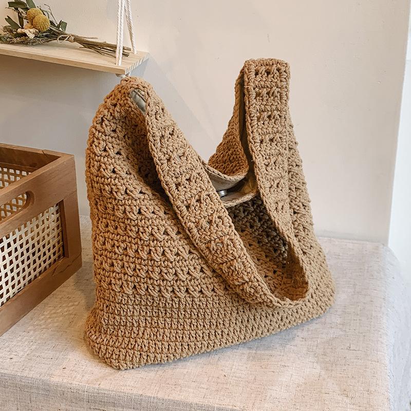 Borsa tote artistica intrecciata, stile casual e rilassato, grande capacità, borsa da spiaggia monospalla leggera per donna