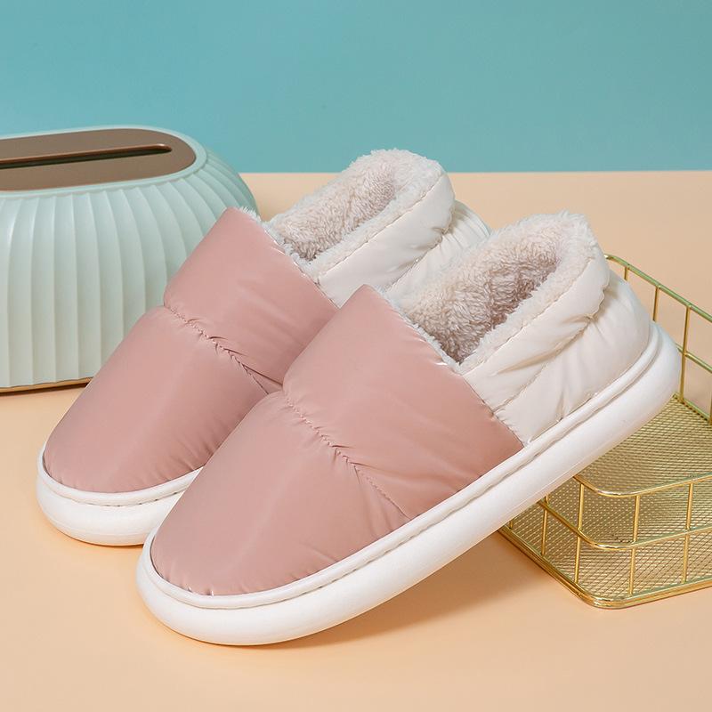 Large White Background Down Cloth Cotton Slippers Women'S Winter Bag Heel Wear Warm And Down Indoor Thick Bottom Confinement Cotton Shoes Men