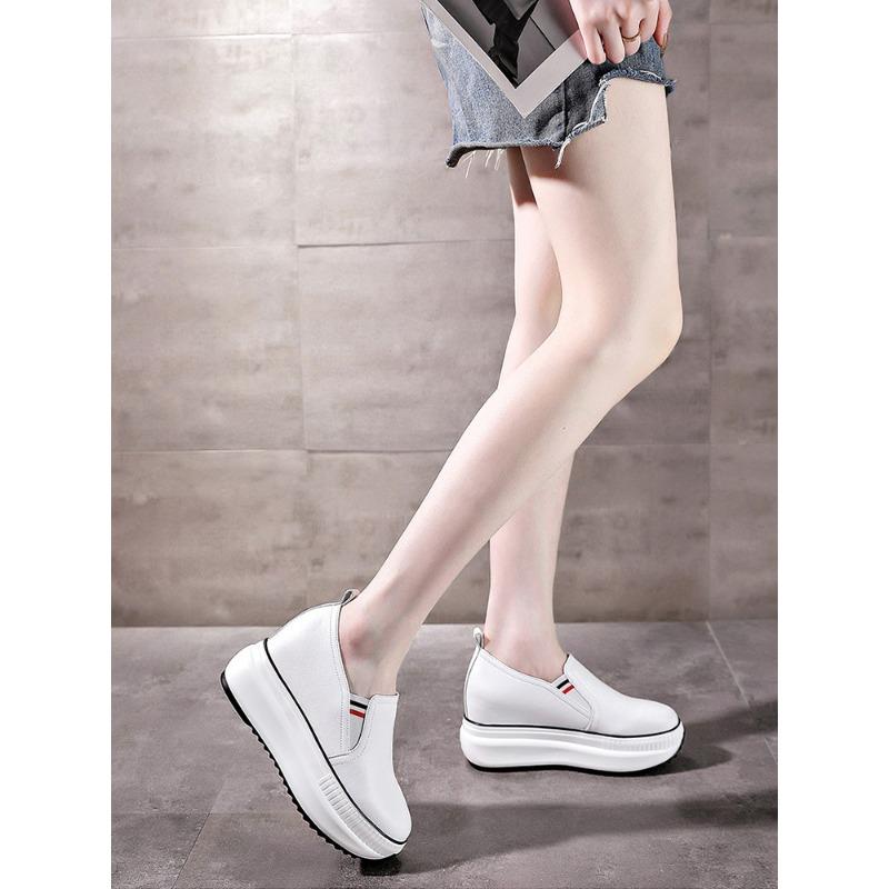 2026 Spring Autumn Genuine Leather White Shoes Women Fashion Sneakers Flat Platform Shoes Cow Leather Brand Ladies Height Increasing 8cm