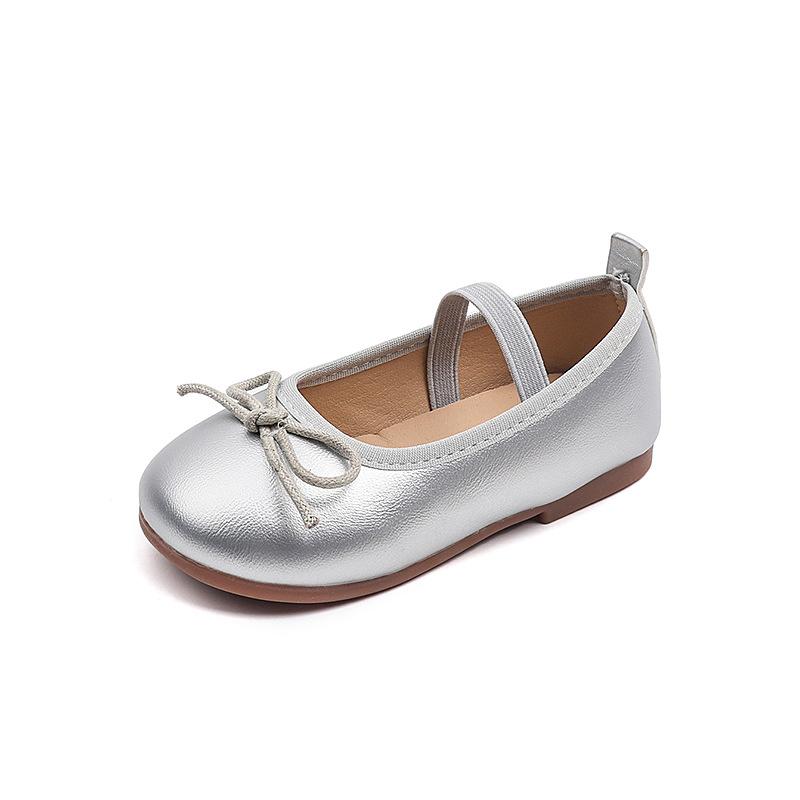 Girls Leather Shoes Round Toes Simple Bow Kids MaryJanes Slip-on Soild Color Versatile 2025 Brand New Children Flats Dance Shoes