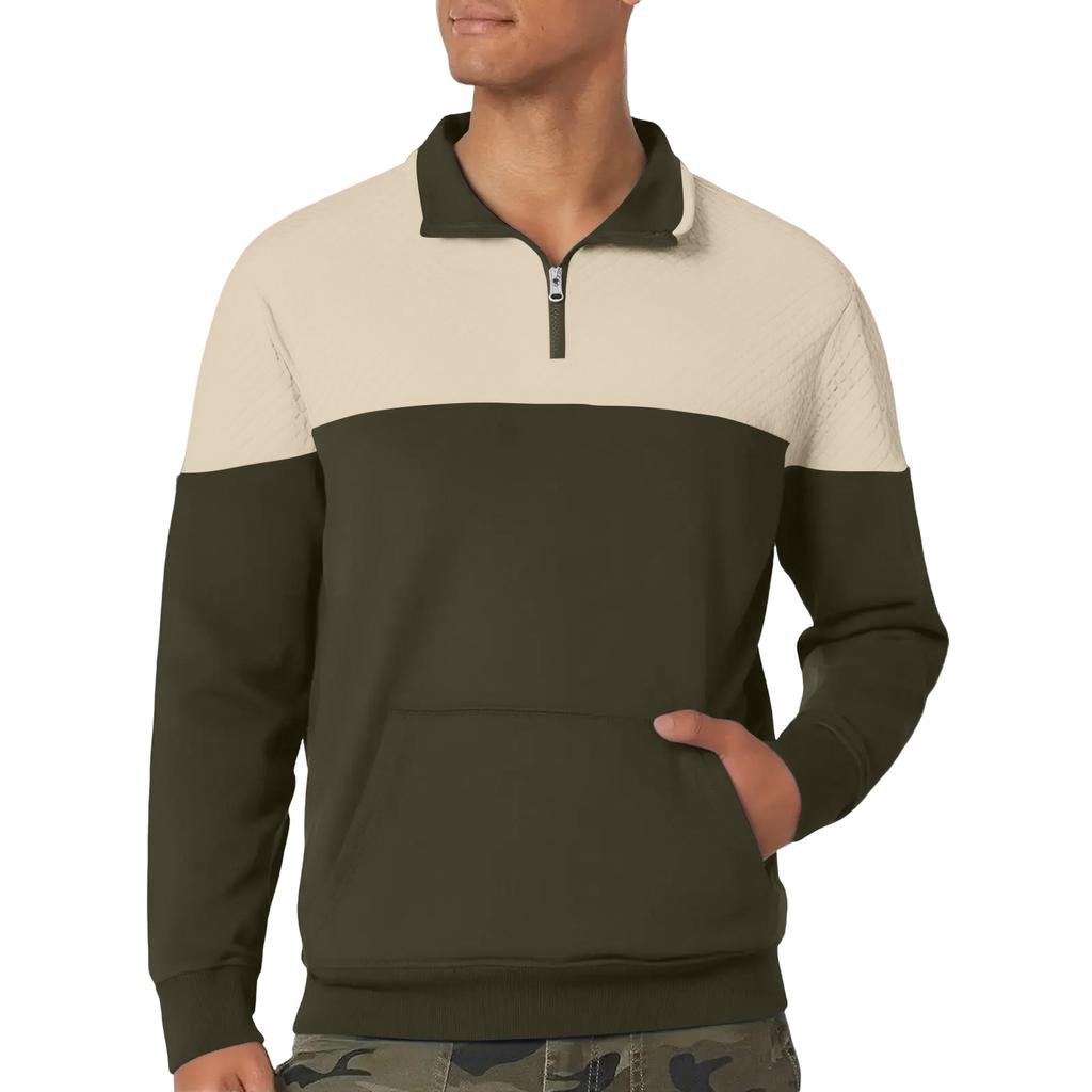 Men's Stand Up Collar Sweatshirt With Patchwork Casual Design
