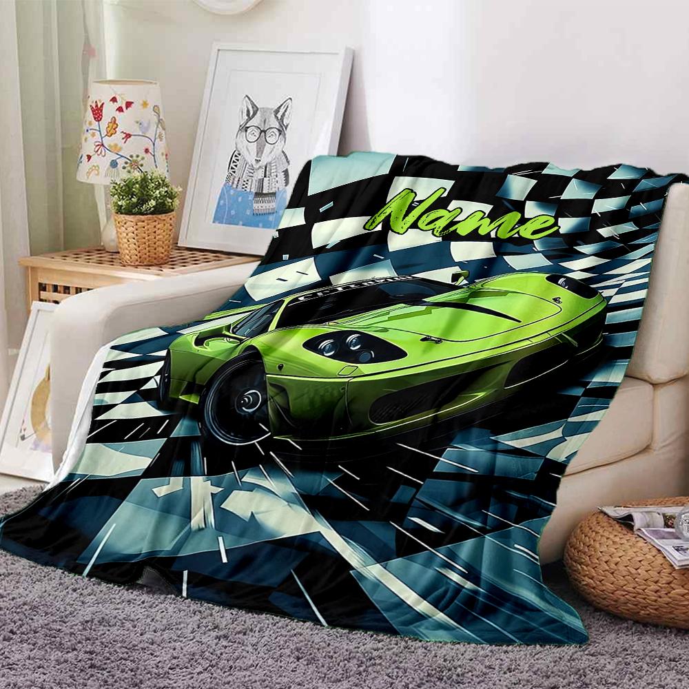 Custom Name Racing Theme Printed Blanket - Perfect for Couch, Bed, Travel & Outdoor Use | Machine Washable, Cozy & Durable.