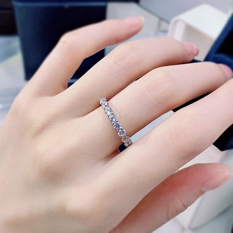 Luxury Women's Ring S925 Silver Row Diamond Ring for Women In Europe and America 3mm Full Diamond Ring