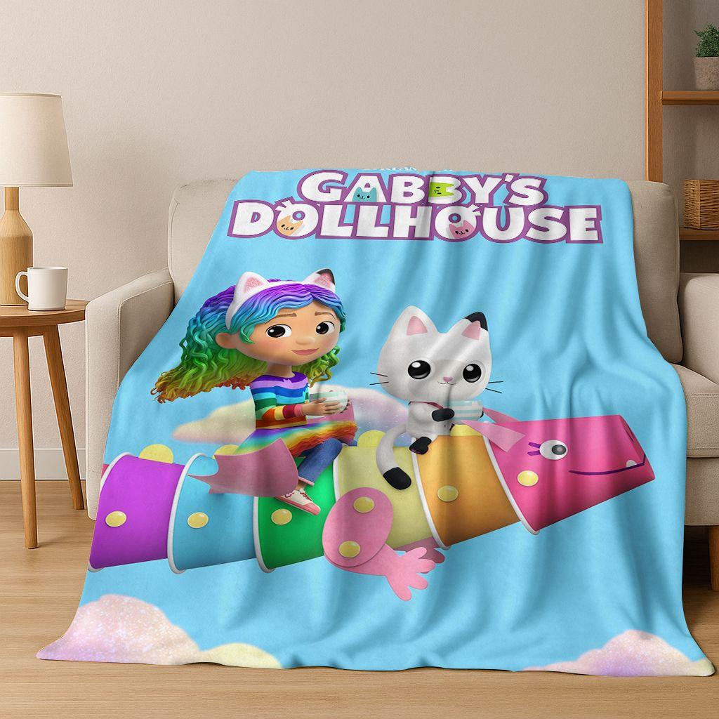 Cute Gabbys Dollhouse Cartoon Girl Kids Flannel Blanket Soft Warm Throw Blanket for Bed Bedroom Room Living Room Christmas Gift