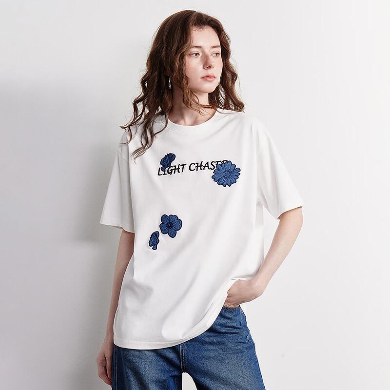 Chuyu Women's Denim Floral Short Sleeve T-Shirt