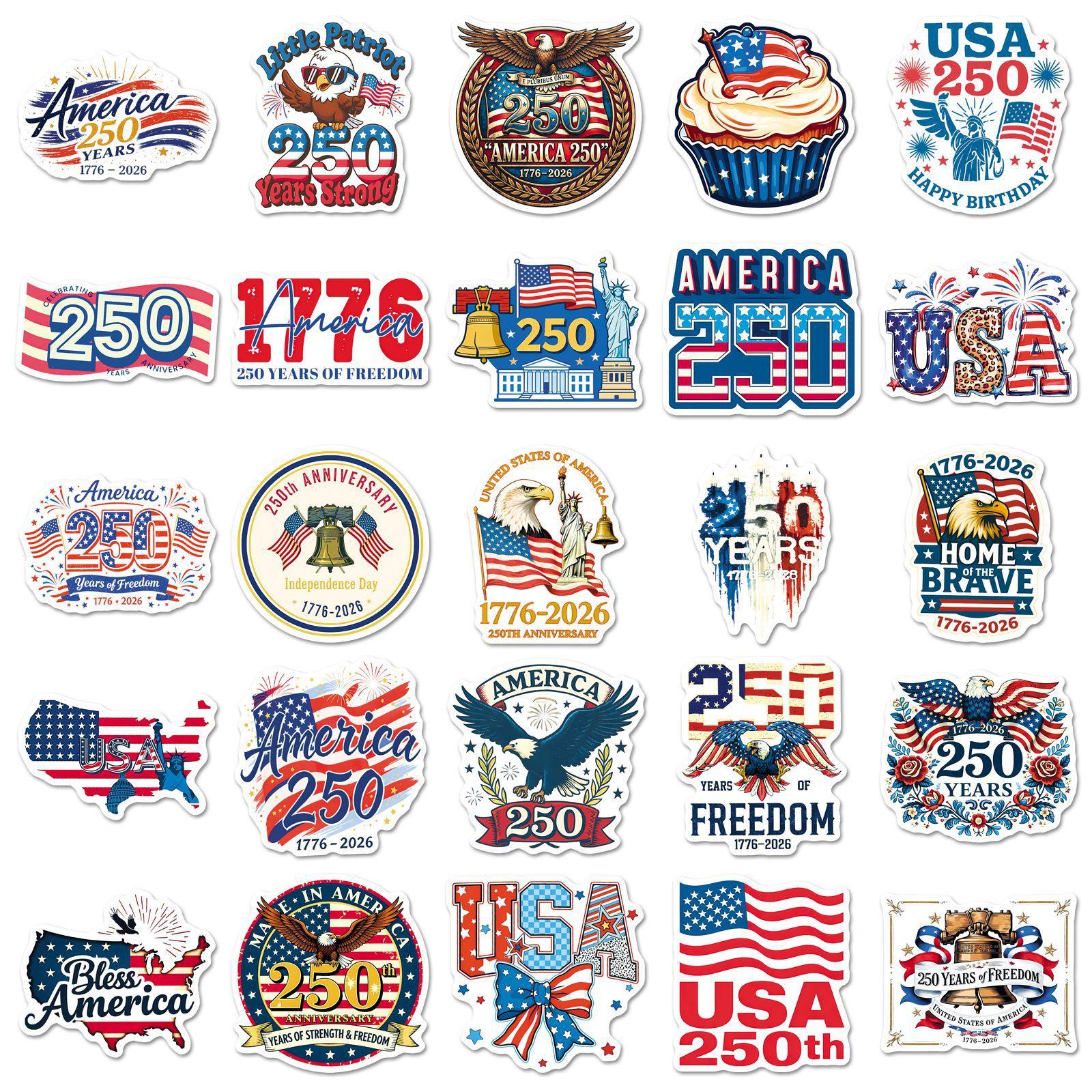

250th Anniversary Stickers USA Independence Day Decals 250 Years of Freedom Waterproof Patriotic Decoration for Holiday Celebrations and Crafts one size