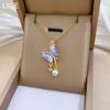 Blue Butterfly Pearl Full Diamond Light Luxury Temperament Gorgeous Full Diamond Necklace Female Versatile Collarbone Chain Titanium Steel