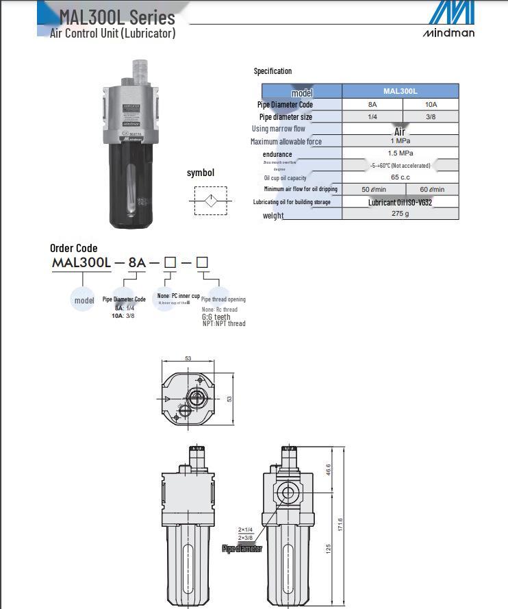 MAL200-6A/8A & MAL300L-8A/10A Drei-Punkt-Schmierölsprühschmierer, JINQI MINDMAN, Taiwan.