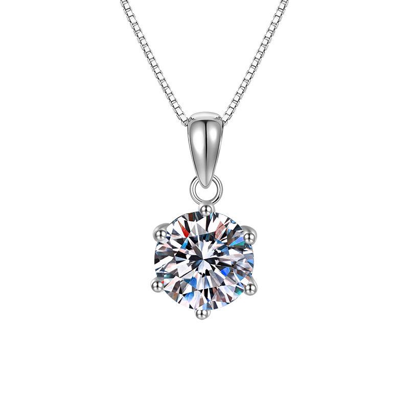 

Korean Style Moissanite Pendant Necklace with Six Claws and O-Shaped Chain - Elegant and Luxurious Design Gold Color