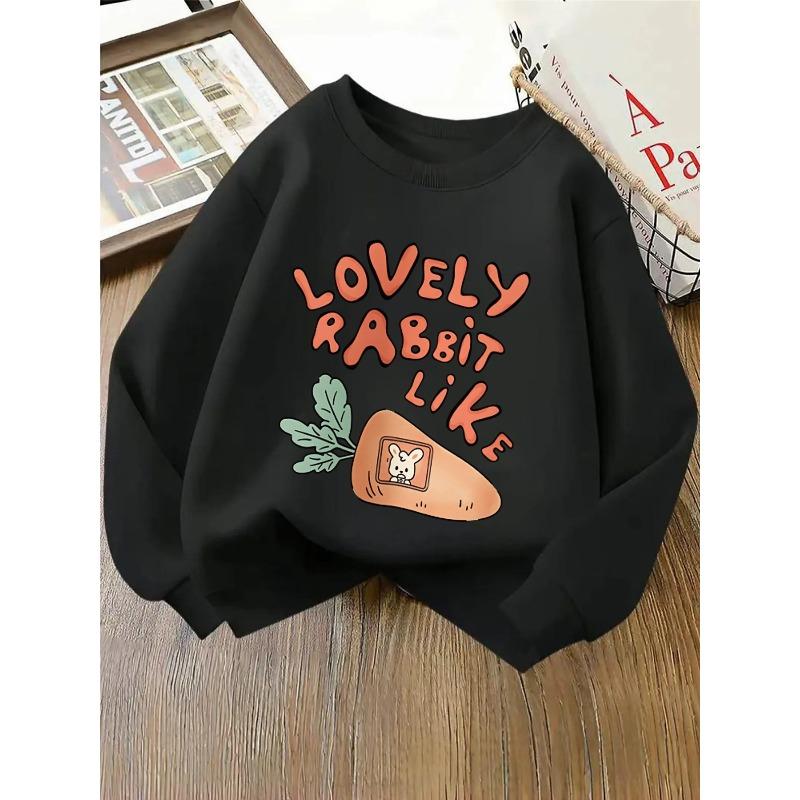European sizes Kids' Crewneck Sweatshirt - Lovely Rabbit Like Carrot Print , Sportswear And Casual Wear, Soft And Comfortable, Children's Clothing