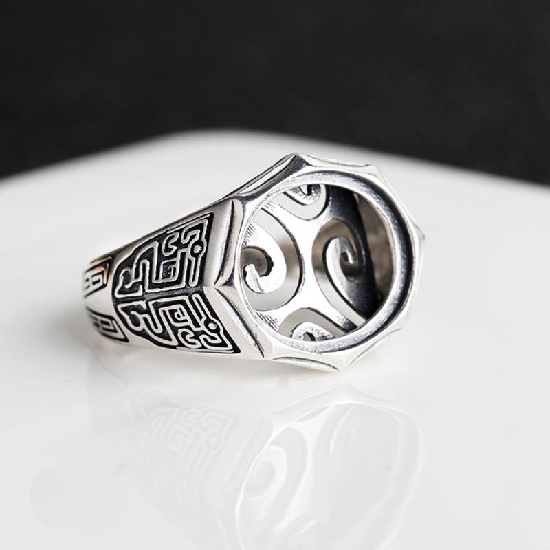 Yin Taifei Adjustable Oval Men s Ring in Thai Silver with Amber Turquoise Setting Adjustable Open Size