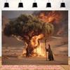 2D Desert Burning Tree Backdrop, Religious Background