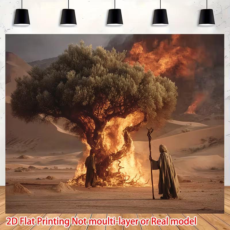 2D Desert Burning Tree Backdrop, Religious Background