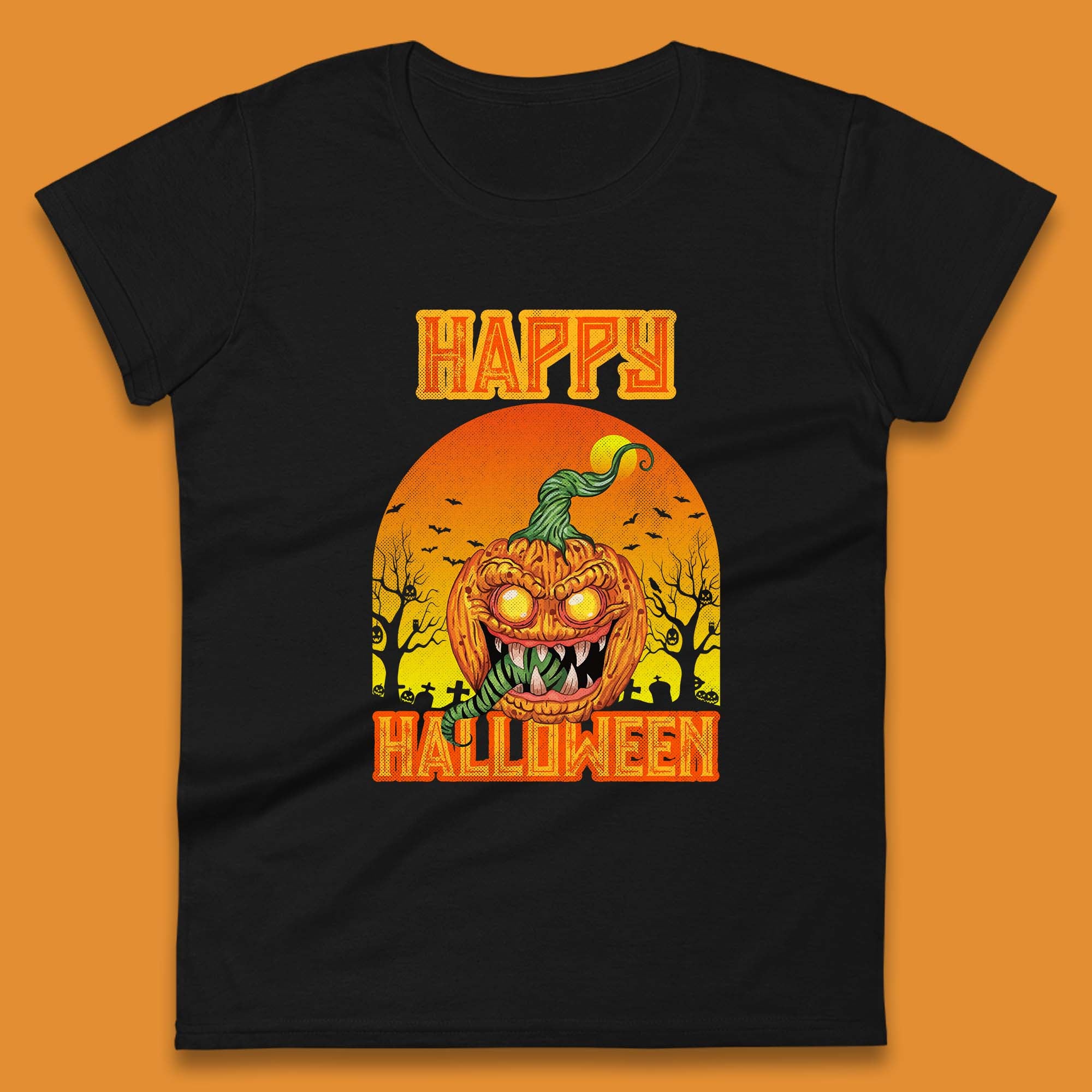 Happy Halloween Zombie Monster Pumpkin Jack-o-lantern Spooky Season Womens Tee T Shirt Mens Tops Unisex Top 2XL