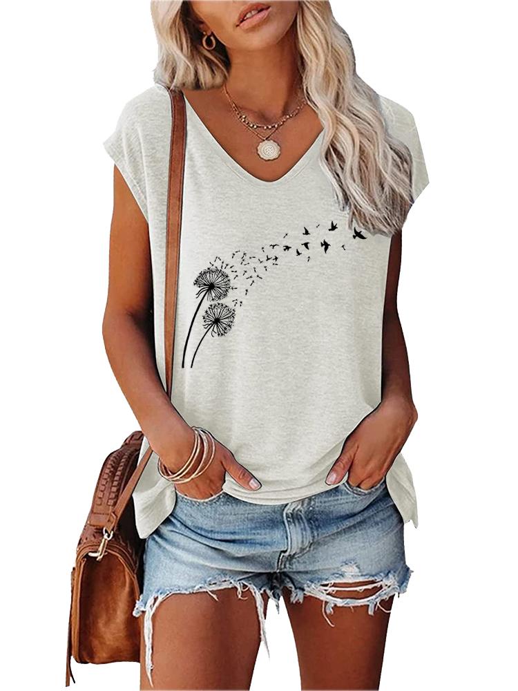 

Women Print T-shirt Summer Fashion V Neck Short Sleeve Top Ladies Casual Tee Shirt S