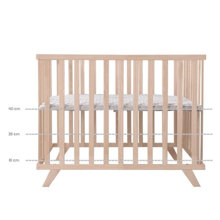 Roba parc bébé 75x100 cm en hêtre bio + tapis de protection gris lil planet - hauteur réglable - bois naturel