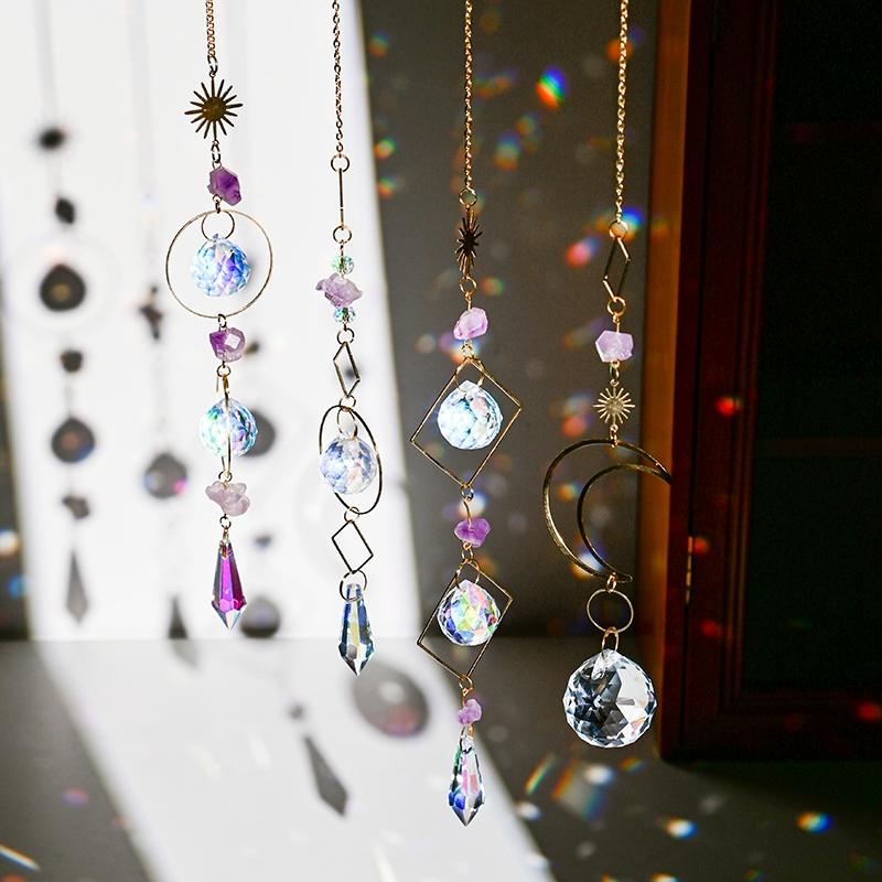 Hanging Crystal Wind Chimes Sun Catcher Fairy Butterflies Stained Glass Sun Catcher Window Drop Bell for Room Garden Decor