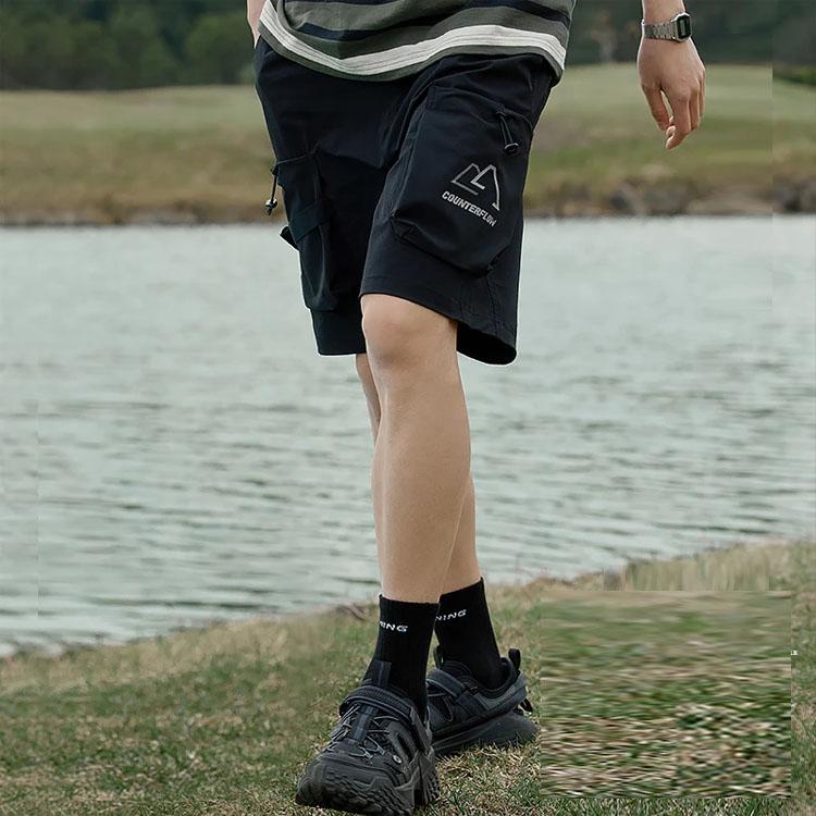 Li-Ning Logo Print Mid-Waist Straight-Leg Casual Shorts Men Bottoms Black AKST587-1