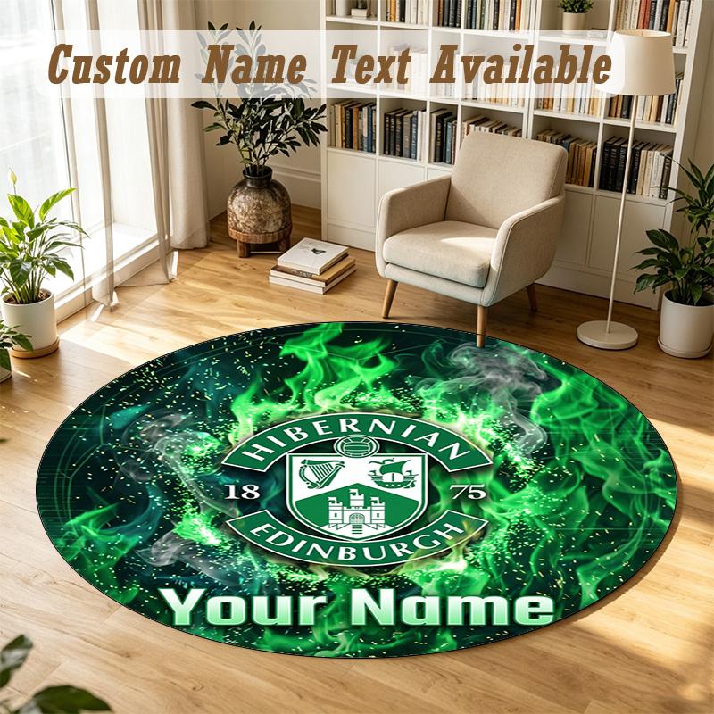 שטיח עגול שם מותאם אישית דוגמת Hibernian FC שטיח מונע החלקה עיצוב רצפת בית