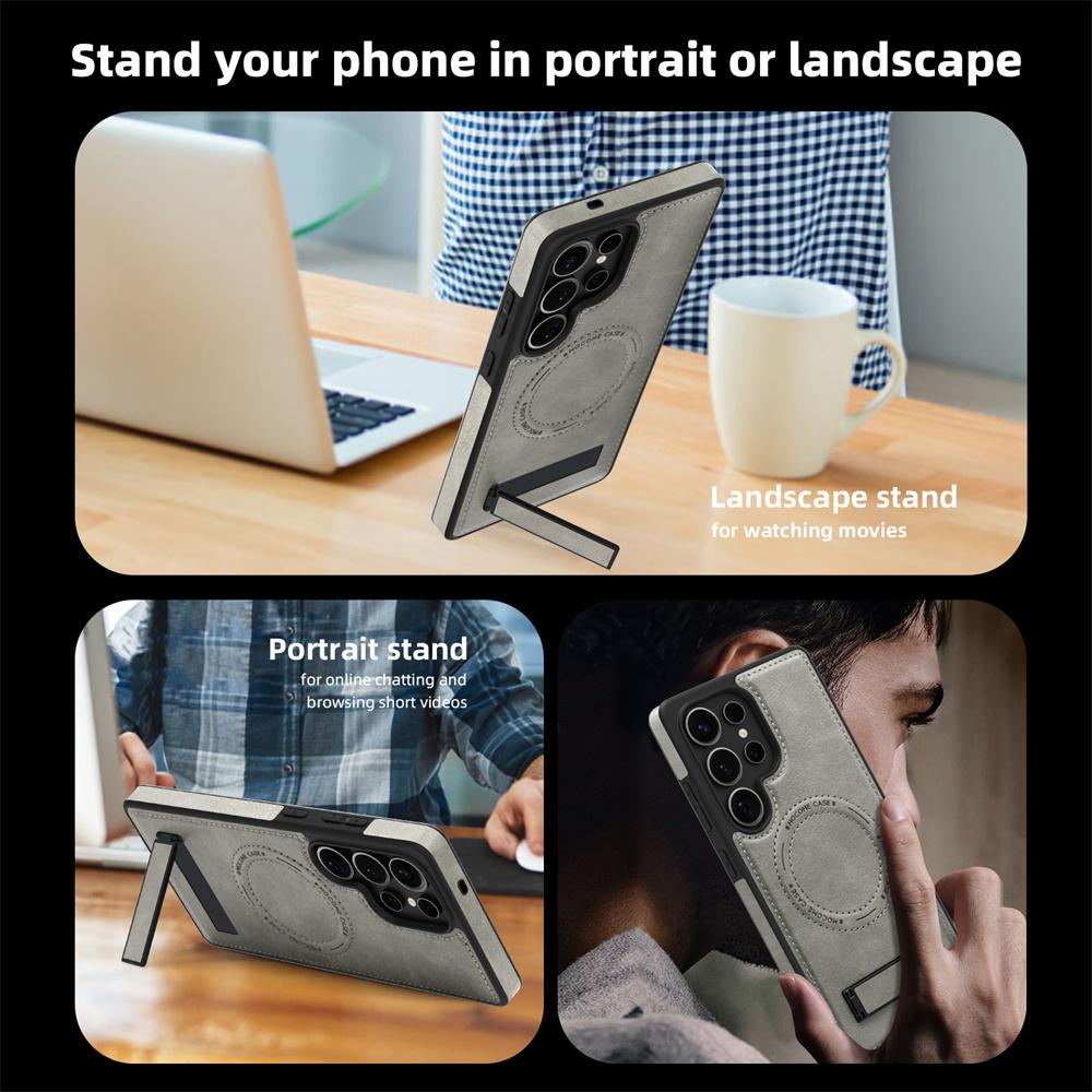 Supporto a Staffa Custodia Magsafe per Samsung Galax S25 Ultra EDGE S24 S23 FE S22 ZFold Flip 3 4 5 6 Copertura Magnetica in Pelle Antiurto