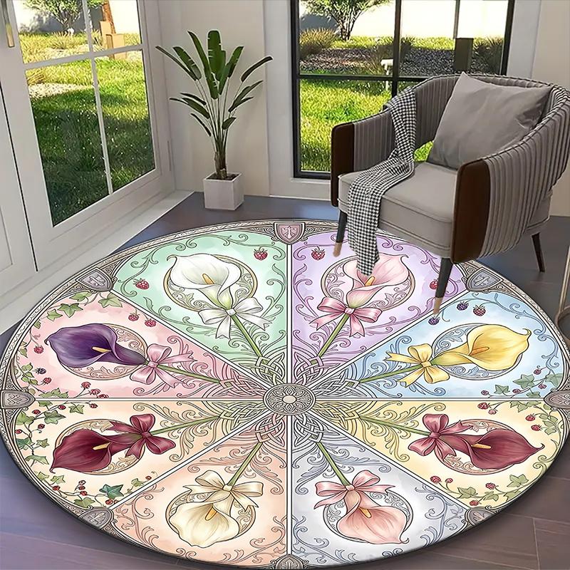 

1pc Tropical Orchid Mild Floral Blooms Printed Chair Rug for Home Office Use, Living Room Kitchen Game Room Round Carpet Diameter 60cm