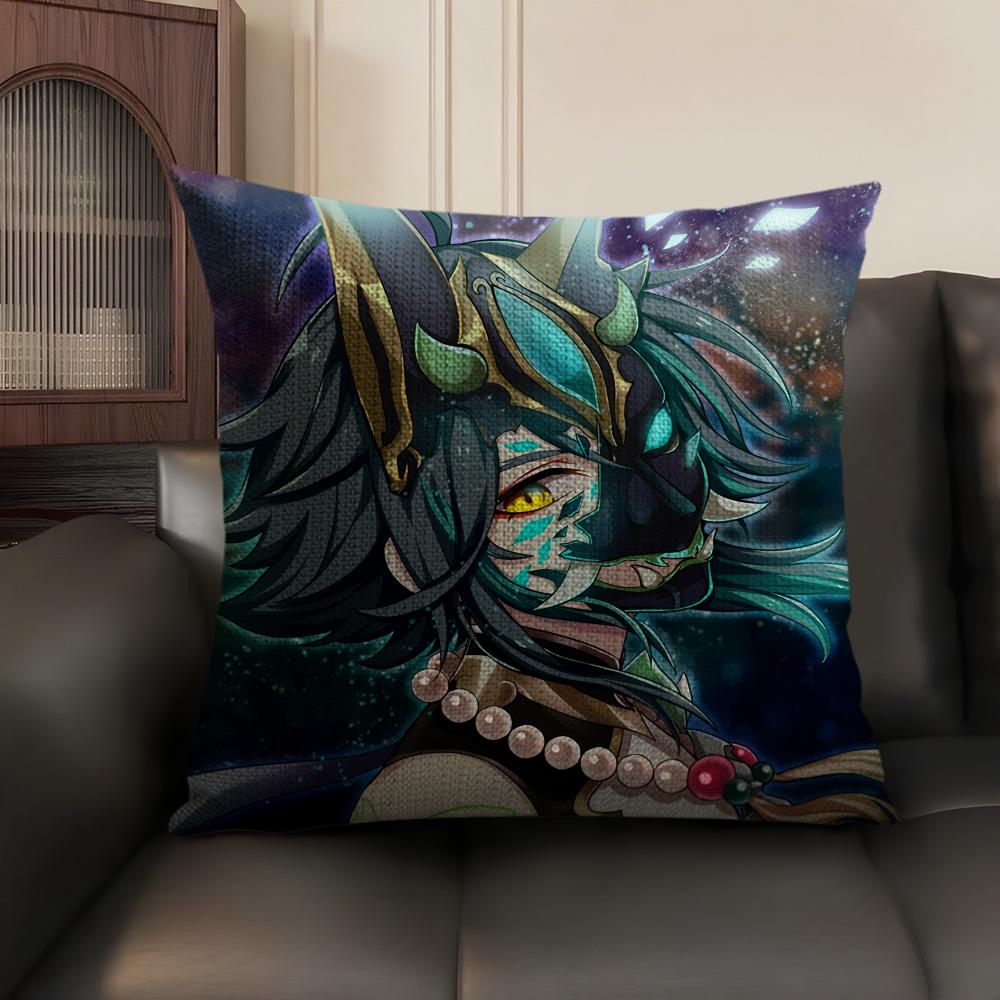 Xiao Genshin Impact Cushion Cover Natural Linen Organic Fabric Double-Sided Printing Sofa Home Decor Gift Pillow Case