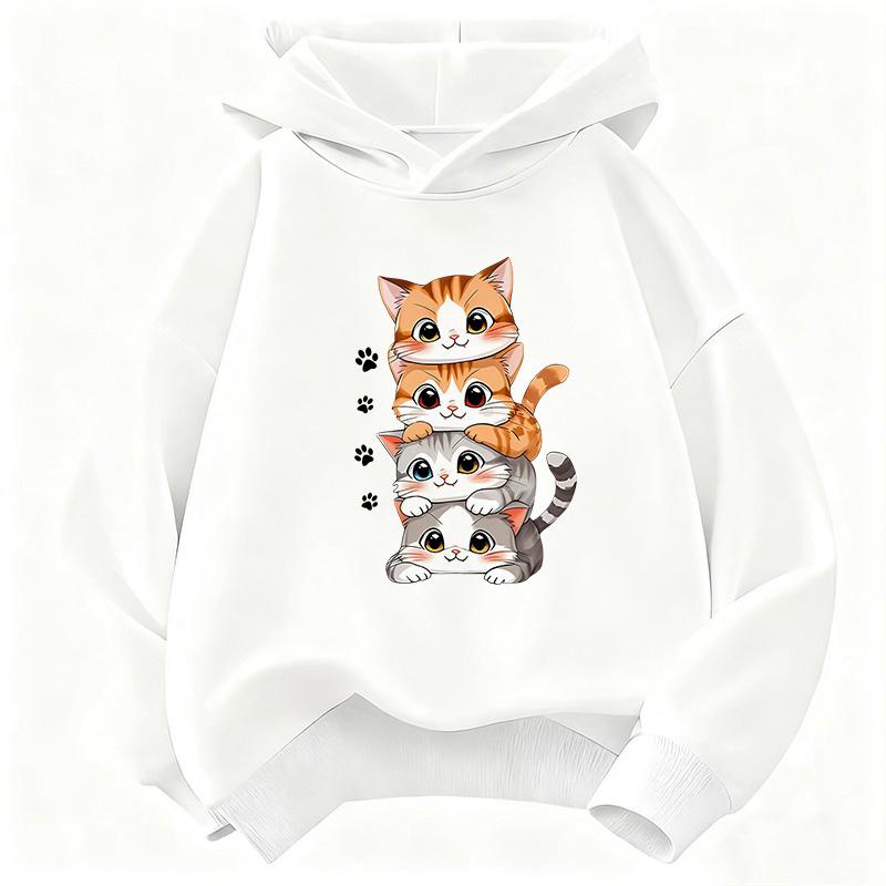 Funny Cartoon Cat with Flower Hoodie Kids Cat Children's Sweatshirt Hoody for Boys Girls Casual Hoodies Spring Clothes