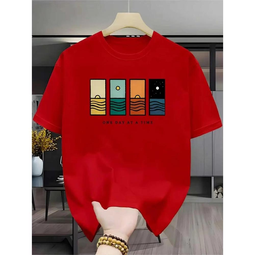 Summer Men's Comfortable Casual Loose Pattern Printed Sports Round Neck Short Sleeve T-shirt