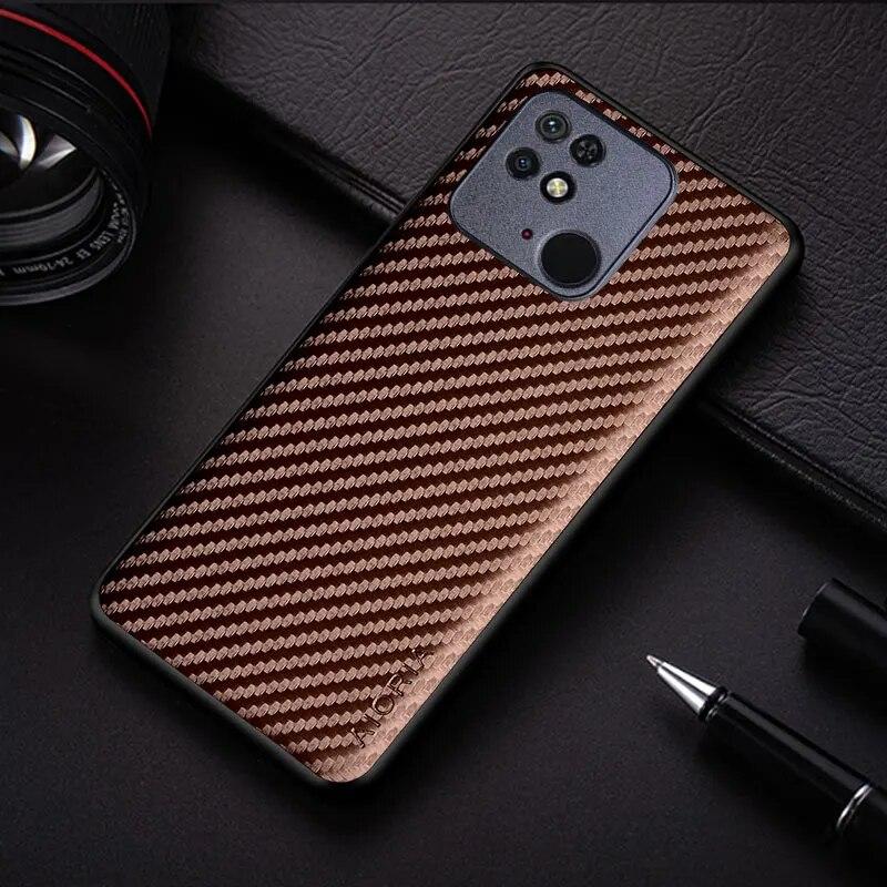 

Чехол для телефона с текстурой углеродного волокна для Xiaomi Redmi 10C 10A, модный дизайн, задняя крышка, чехол для Redmi 10C 10 C 10A 10 A, чехол Redmi 10A кофейный