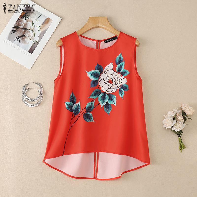 ZANZEA Women Casual Round Neck Floral Print Sleeveless Tank Tops
