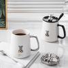 Internet Celebrity Cartoon Violence Bear Ceramic Mug with Lid Spoon Large Capacity Household Light Luxury Couple Mug Men's and Women's Cups
