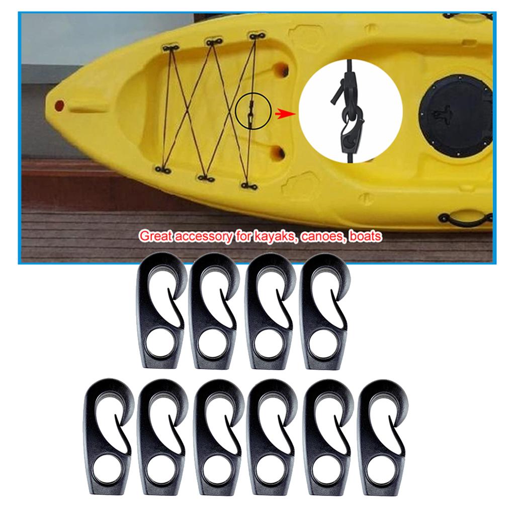 10pcs Black Heavy Duty Reusable Nylon Bungee Hooks with Shock Cord Elastic Boat Marine Rope Hooks for Camping Cargo Truck 7
