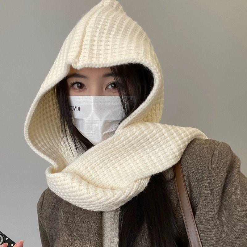 Autumn and winter new thickened warm balaclava hat women's fashion cold-proof versatile dual-purpose integrated knitted hat