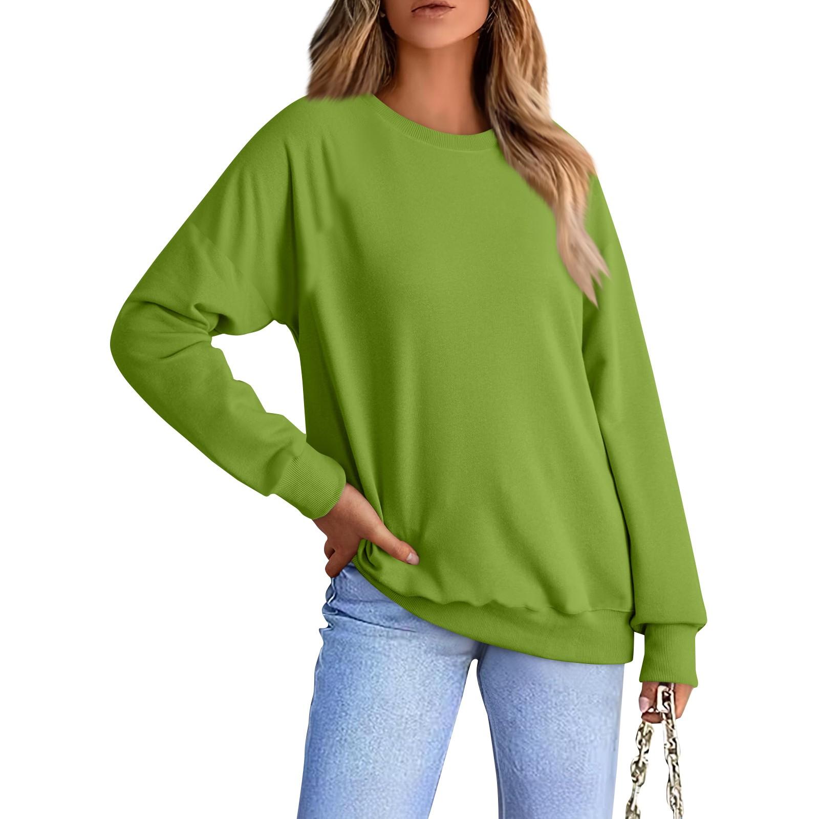 

Женская модная повседневная свободная однотонная толстовка XL армия зеленый