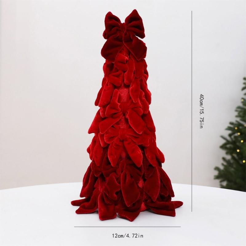 Red Christmas Tree Decoration Soft Velvety Layered Bowknot Tabletop Ornament for Holiday Tabletop Shelves and Mantels Indoor Display