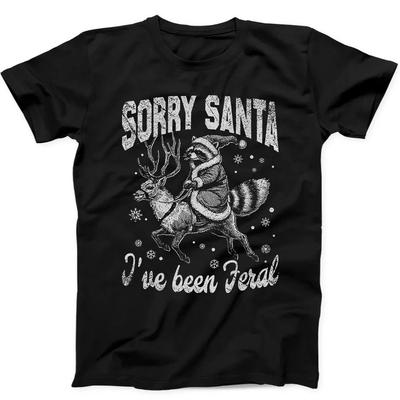 Scusa Babbo Procione Che Cavalca Renna Meme Feroce Regalo Divertente Maglietta Nera 252