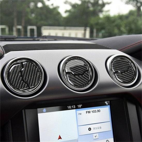 9Pcs Carbon Fiber Interior Air Vent Outlet Trim Cover For Ford Mustang 2015-