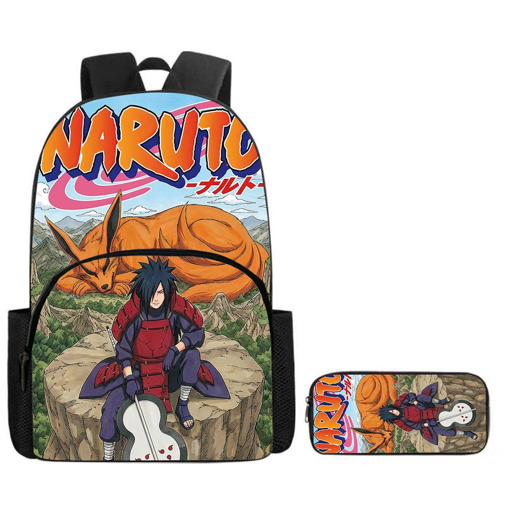 2Pcs Set NARUTO Kids Mochila Backpack With Front Pocket&Pencil Bag,Lightweight Durable,School Daily Use,For Boys Girls Age 6-12.